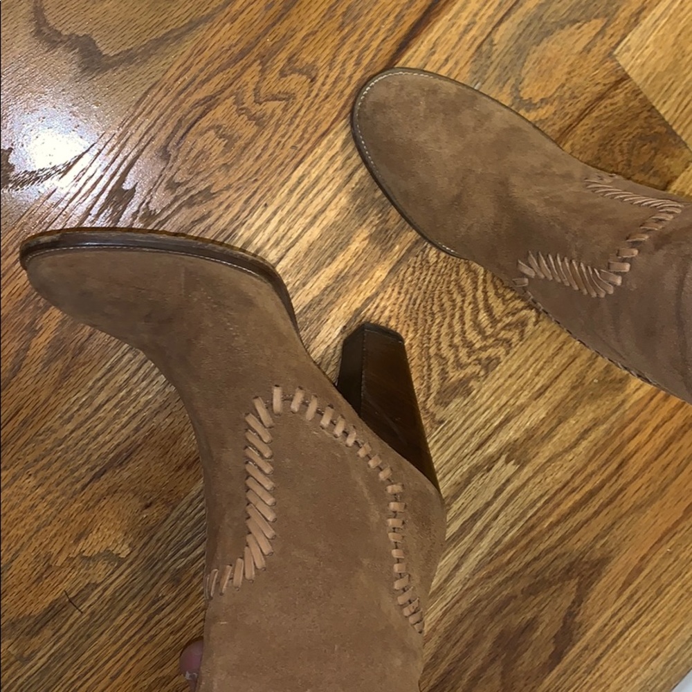 Dolce V. Tan Suede Over the Knee Boots Wood Heel 8 - Picture 3 of 8